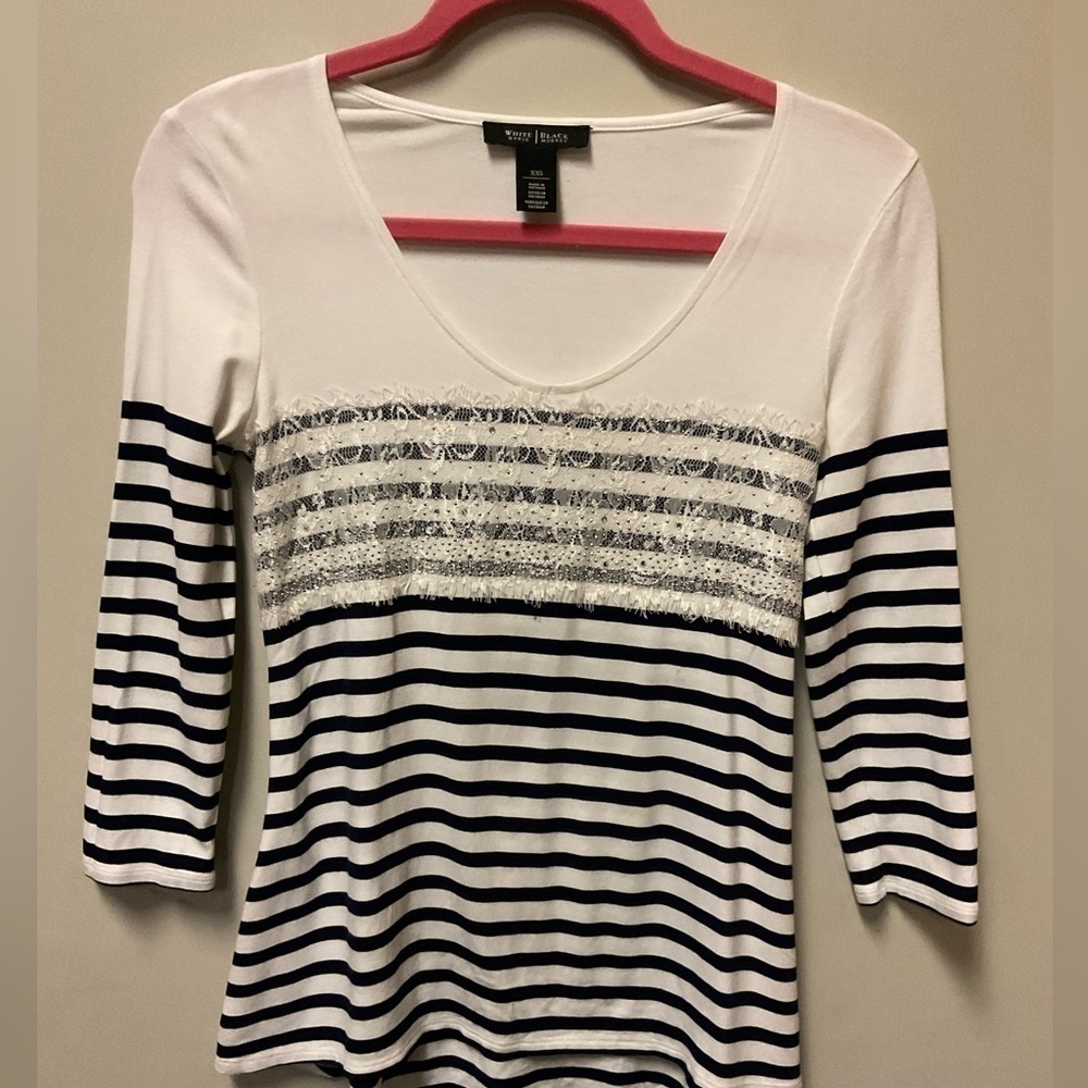 Whbm Striped Lace Trim Top Shirt Sz XXS
